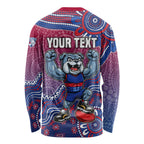 Personalized Western Bulldogs Football Mascot Long Sleeve Shirt Aboriginal Dot Art Style Vibrant Indigenous Pattern Design