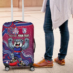 Personalized Western Bulldogs Football Mascot Luggage Cover Aboriginal Dot Art Style Vibrant Indigenous Pattern Design