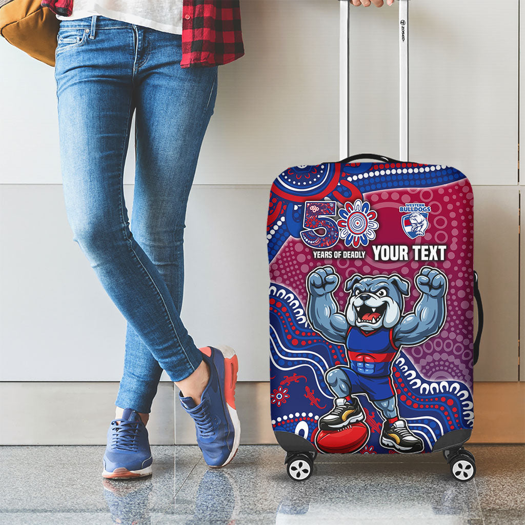 Personalized Western Bulldogs Football Mascot Luggage Cover Aboriginal Dot Art Style Vibrant Indigenous Pattern Design