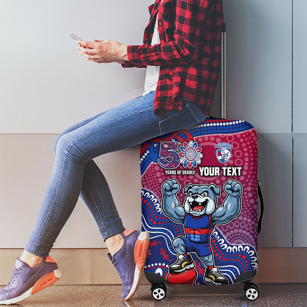Personalized Western Bulldogs Football Mascot Luggage Cover Aboriginal Dot Art Style Vibrant Indigenous Pattern Design
