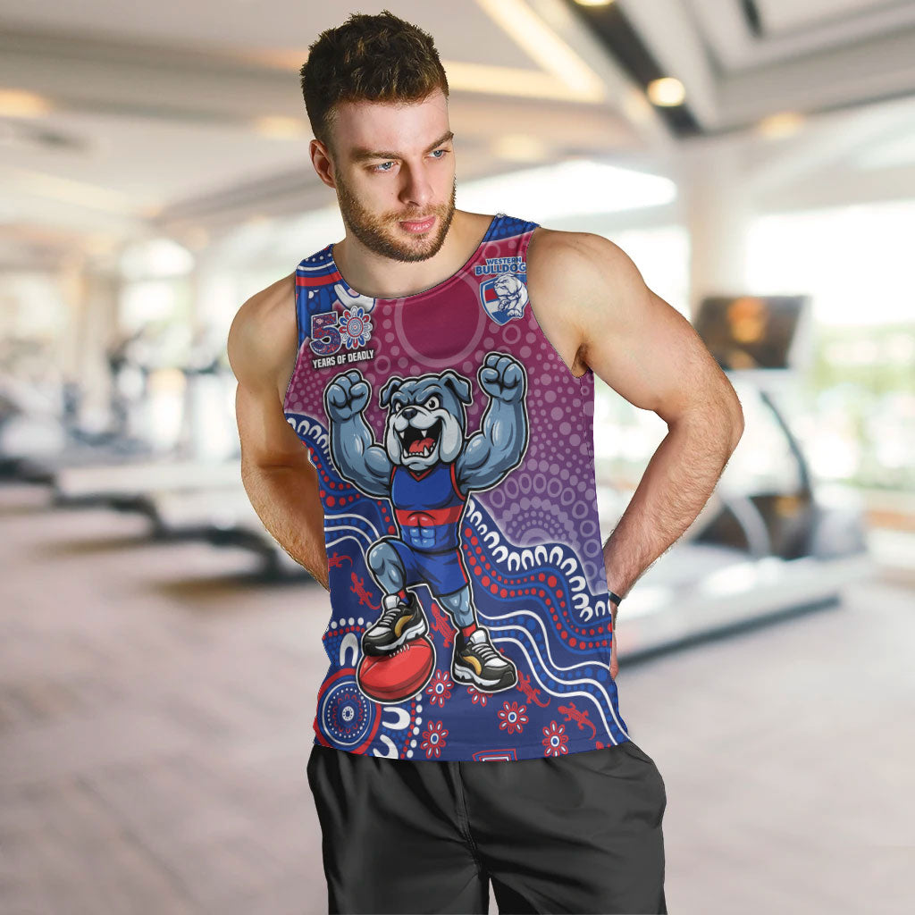 Personalized Western Bulldogs Football Mascot Men Tank Top Aboriginal Dot Art Style Vibrant Indigenous Pattern Design