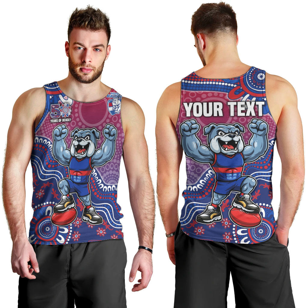 Personalized Western Bulldogs Football Mascot Men Tank Top Aboriginal Dot Art Style Vibrant Indigenous Pattern Design