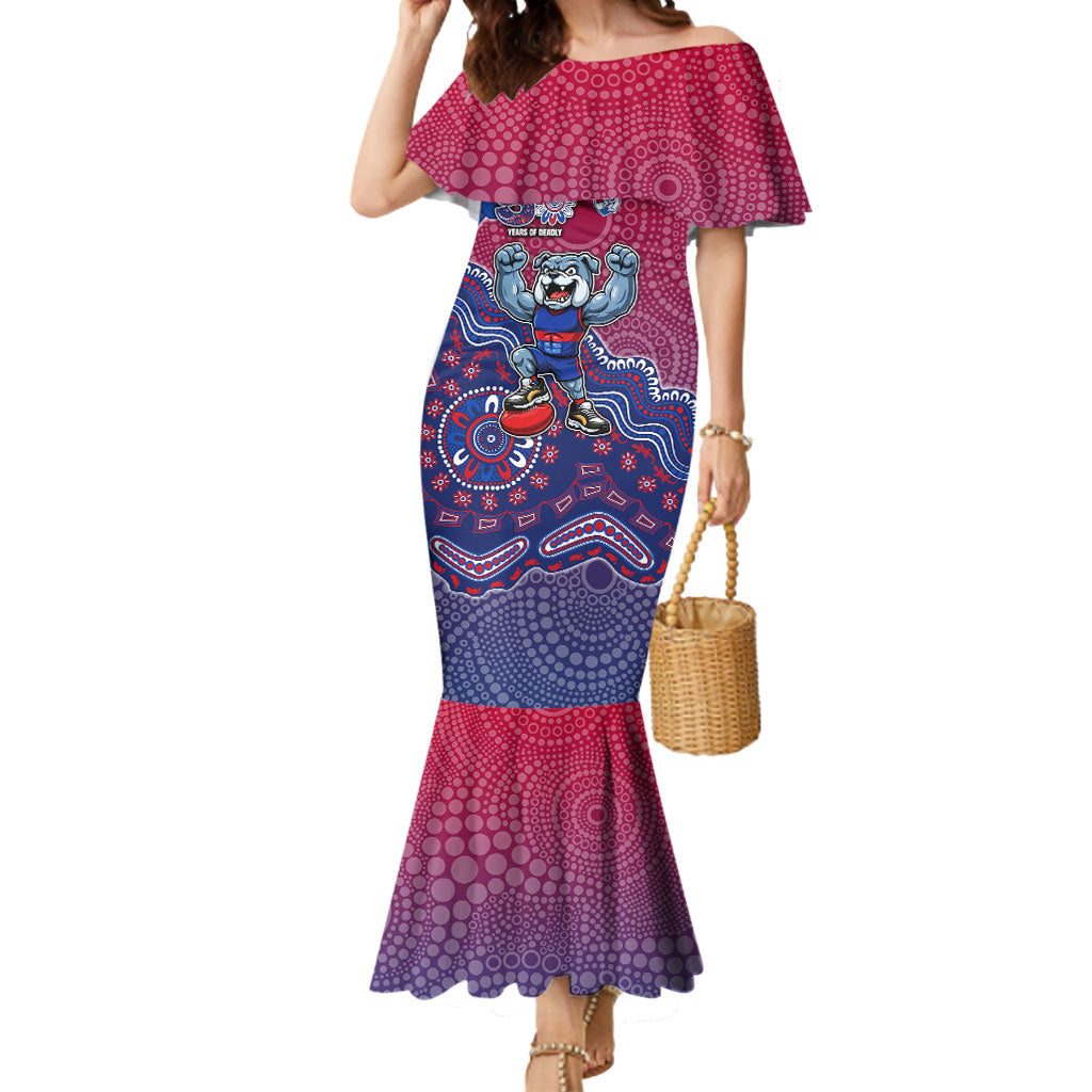 Personalized Western Bulldogs Football Mascot Mermaid Dress Aboriginal Dot Art Style Vibrant Indigenous Pattern Design