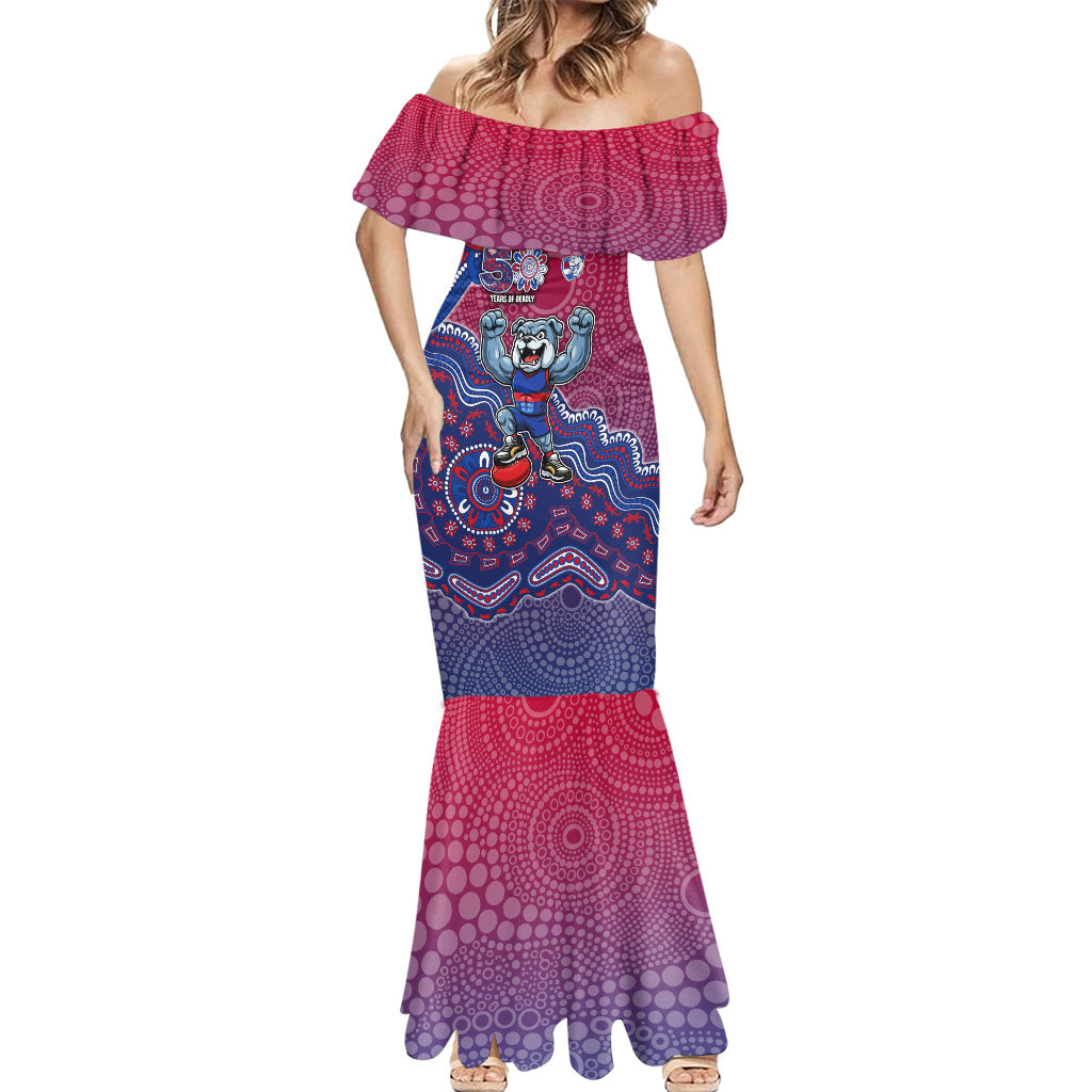 Personalized Western Bulldogs Football Mascot Mermaid Dress Aboriginal Dot Art Style Vibrant Indigenous Pattern Design