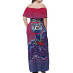 Personalized Western Bulldogs Football Mascot Off Shoulder Maxi Dress Aboriginal Dot Art Style Vibrant Indigenous Pattern Design