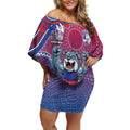 Personalized Western Bulldogs Football Mascot Off Shoulder Short Dress Aboriginal Dot Art Style Vibrant Indigenous Pattern Design
