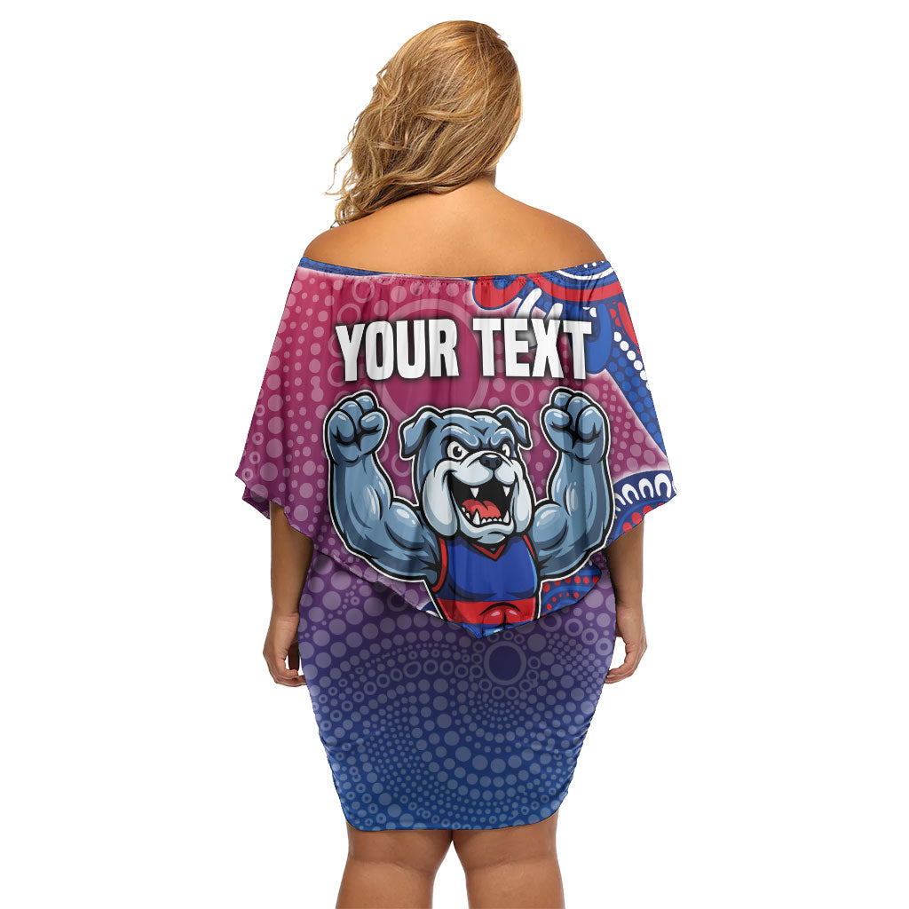 Personalized Western Bulldogs Football Mascot Off Shoulder Short Dress Aboriginal Dot Art Style Vibrant Indigenous Pattern Design