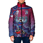 Personalized Western Bulldogs Football Mascot Padded Jacket Aboriginal Dot Art Style Vibrant Indigenous Pattern Design