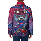 Personalized Western Bulldogs Football Mascot Padded Jacket Aboriginal Dot Art Style Vibrant Indigenous Pattern Design