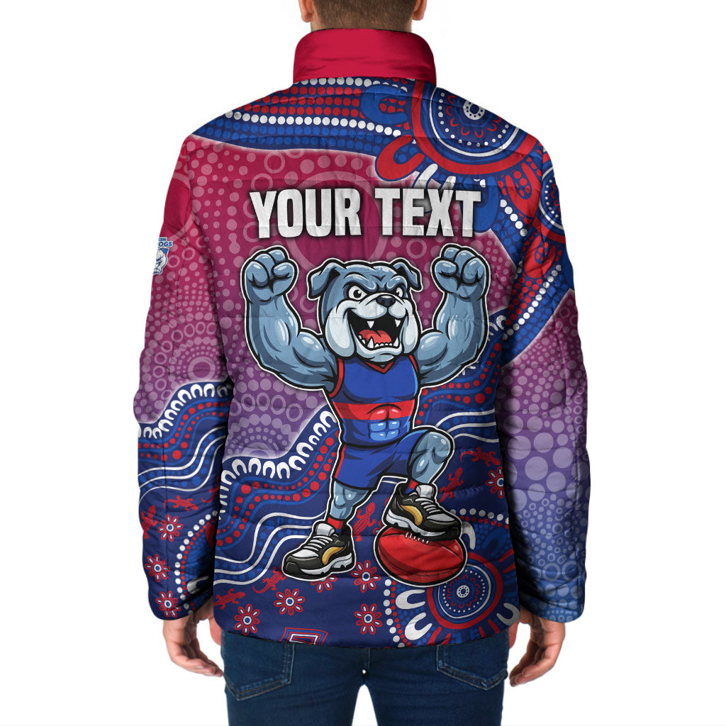 Personalized Western Bulldogs Football Mascot Padded Jacket Aboriginal Dot Art Style Vibrant Indigenous Pattern Design