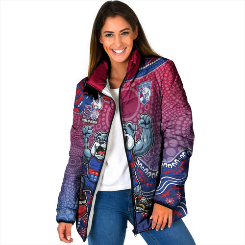 Personalized Western Bulldogs Football Mascot Padded Jacket Aboriginal Dot Art Style Vibrant Indigenous Pattern Design