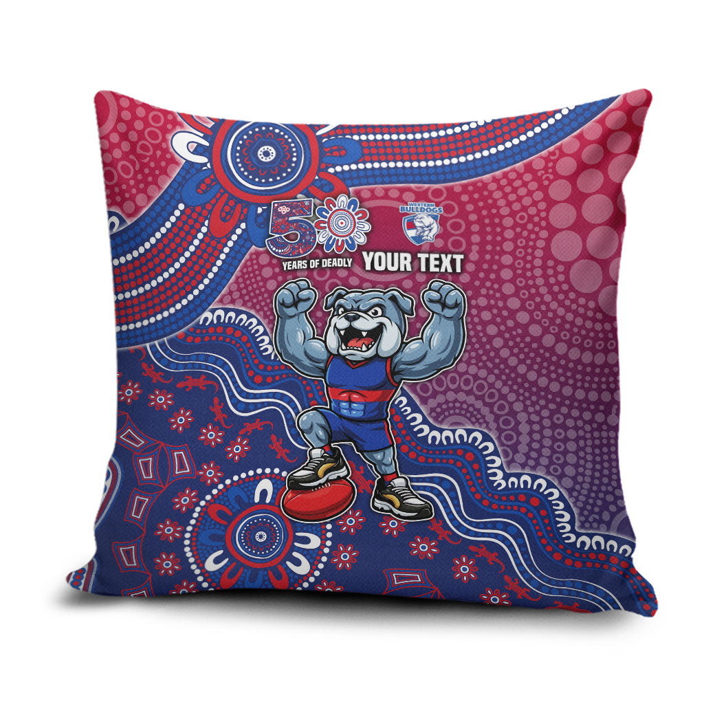 Personalized Western Bulldogs Football Mascot Pillow Cover Aboriginal Dot Art Style Vibrant Indigenous Pattern Design