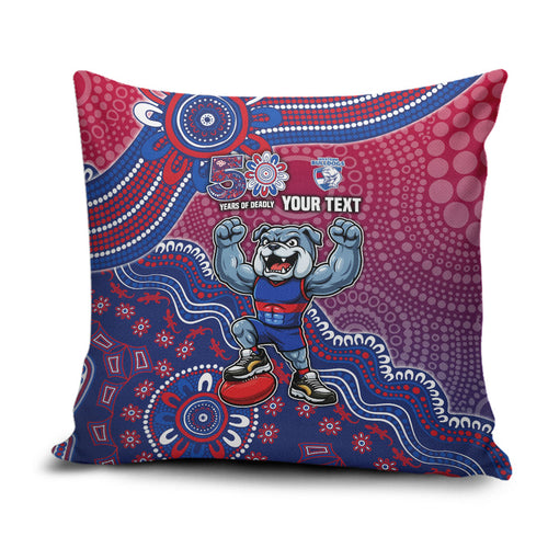 Personalized Western Bulldogs Football Mascot Pillow Cover Aboriginal Dot Art Style Vibrant Indigenous Pattern Design