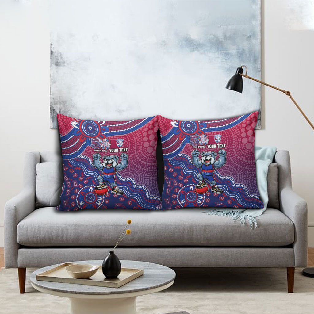 Personalized Western Bulldogs Football Mascot Pillow Cover Aboriginal Dot Art Style Vibrant Indigenous Pattern Design