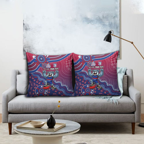 Personalized Western Bulldogs Football Mascot Pillow Cover Aboriginal Dot Art Style Vibrant Indigenous Pattern Design