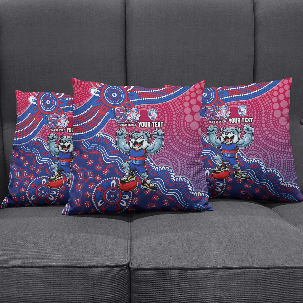 Personalized Western Bulldogs Football Mascot Pillow Cover Aboriginal Dot Art Style Vibrant Indigenous Pattern Design