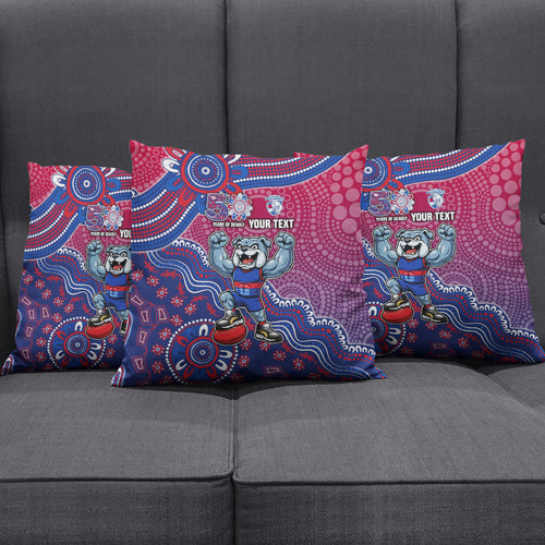Personalized Western Bulldogs Football Mascot Pillow Cover Aboriginal Dot Art Style Vibrant Indigenous Pattern Design