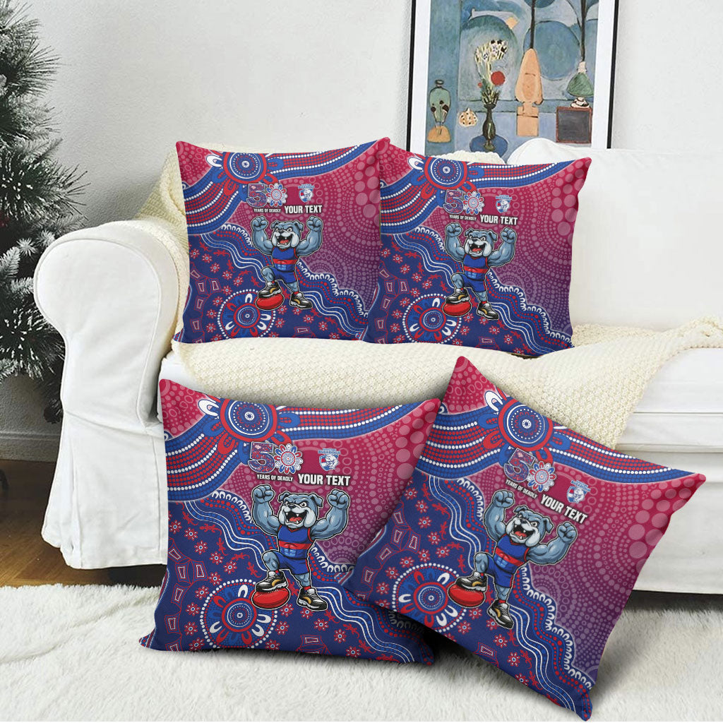 Personalized Western Bulldogs Football Mascot Pillow Cover Aboriginal Dot Art Style Vibrant Indigenous Pattern Design
