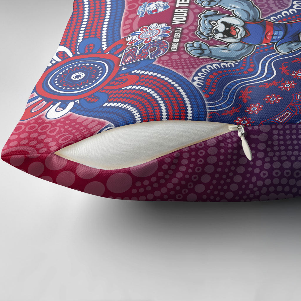 Personalized Western Bulldogs Football Mascot Pillow Cover Aboriginal Dot Art Style Vibrant Indigenous Pattern Design