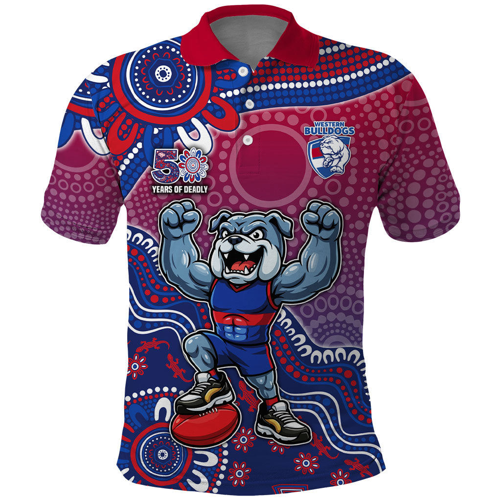 Personalized Western Bulldogs Football Mascot Polo Shirt Aboriginal Dot Art Style Vibrant Indigenous Pattern Design