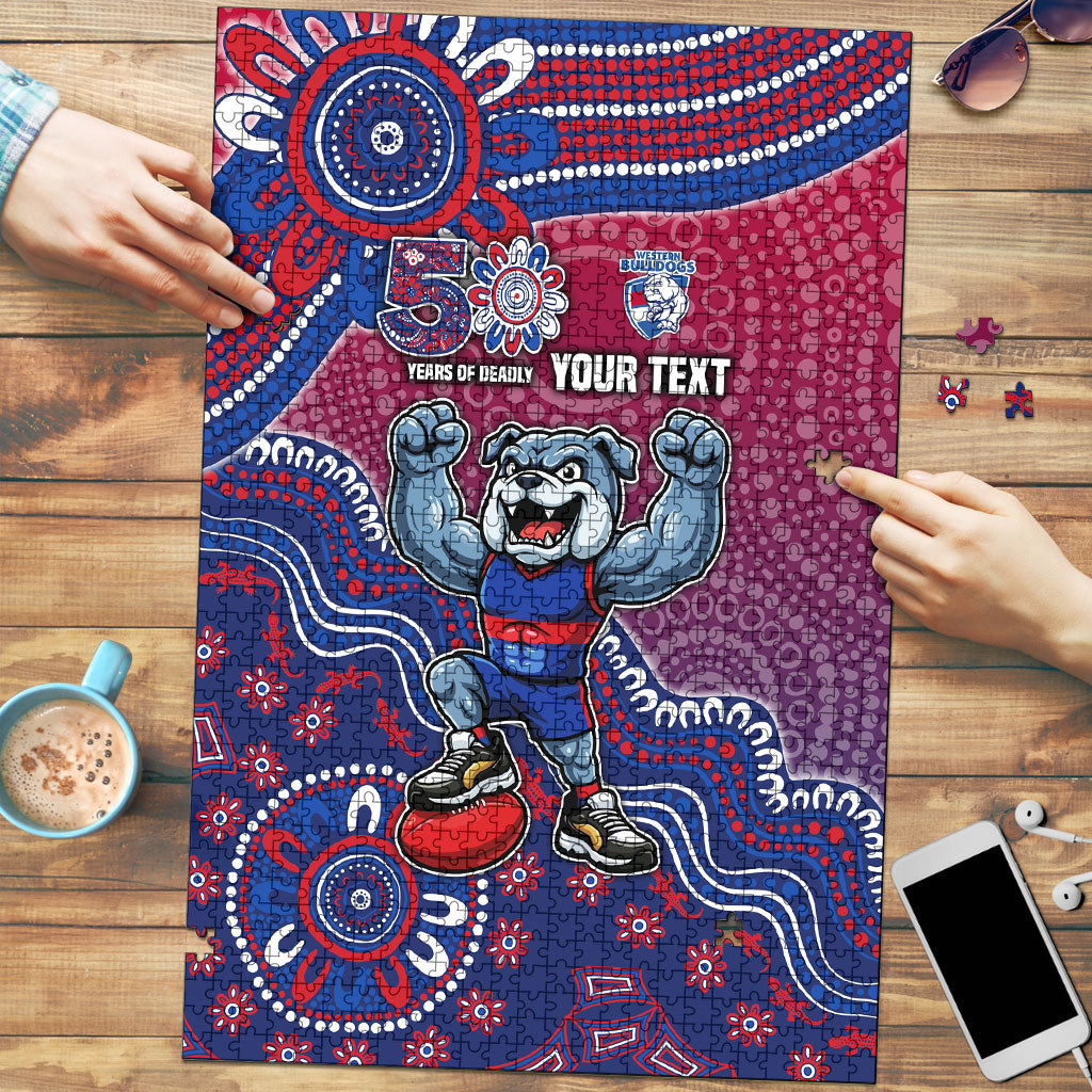 Personalized Western Bulldogs Football Mascot Puzzle Aboriginal Dot Art Style Vibrant Indigenous Pattern Design