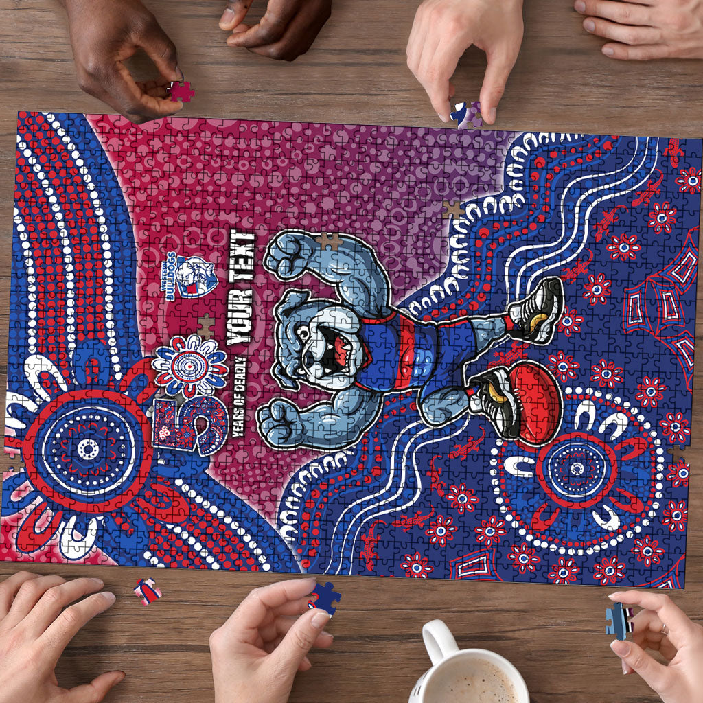 Personalized Western Bulldogs Football Mascot Puzzle Aboriginal Dot Art Style Vibrant Indigenous Pattern Design