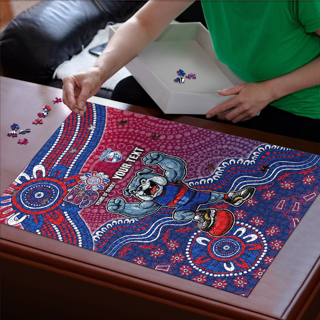 Personalized Western Bulldogs Football Mascot Puzzle Aboriginal Dot Art Style Vibrant Indigenous Pattern Design