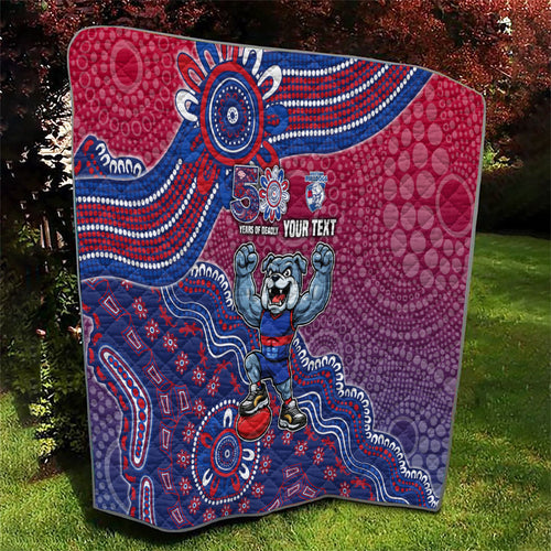 Personalized Western Bulldogs Football Mascot Quilt Aboriginal Dot Art Style Vibrant Indigenous Pattern Design