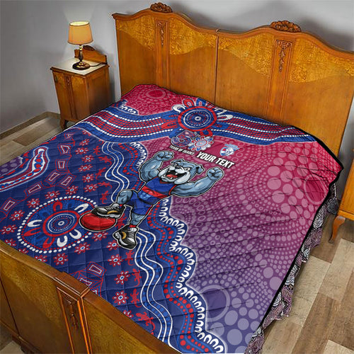 Personalized Western Bulldogs Football Mascot Quilt Aboriginal Dot Art Style Vibrant Indigenous Pattern Design