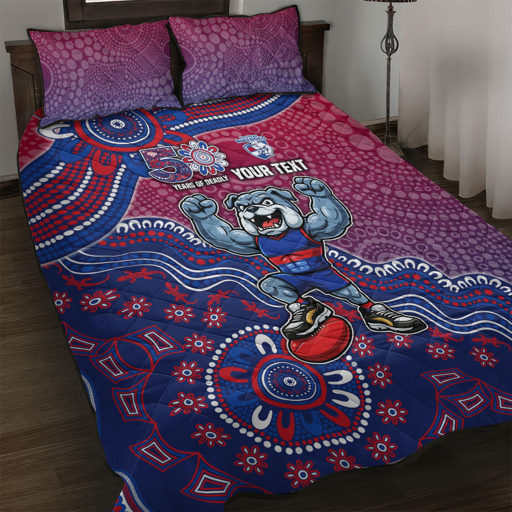 Personalized Western Bulldogs Football Mascot Quilt Bed Set Aboriginal Dot Art Style Vibrant Indigenous Pattern Design