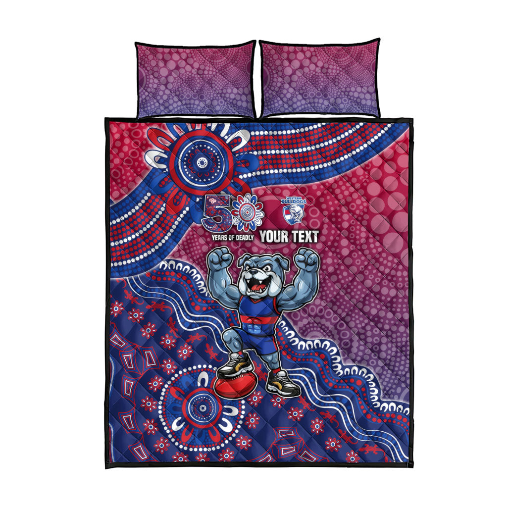 Personalized Western Bulldogs Football Mascot Quilt Bed Set Aboriginal Dot Art Style Vibrant Indigenous Pattern Design