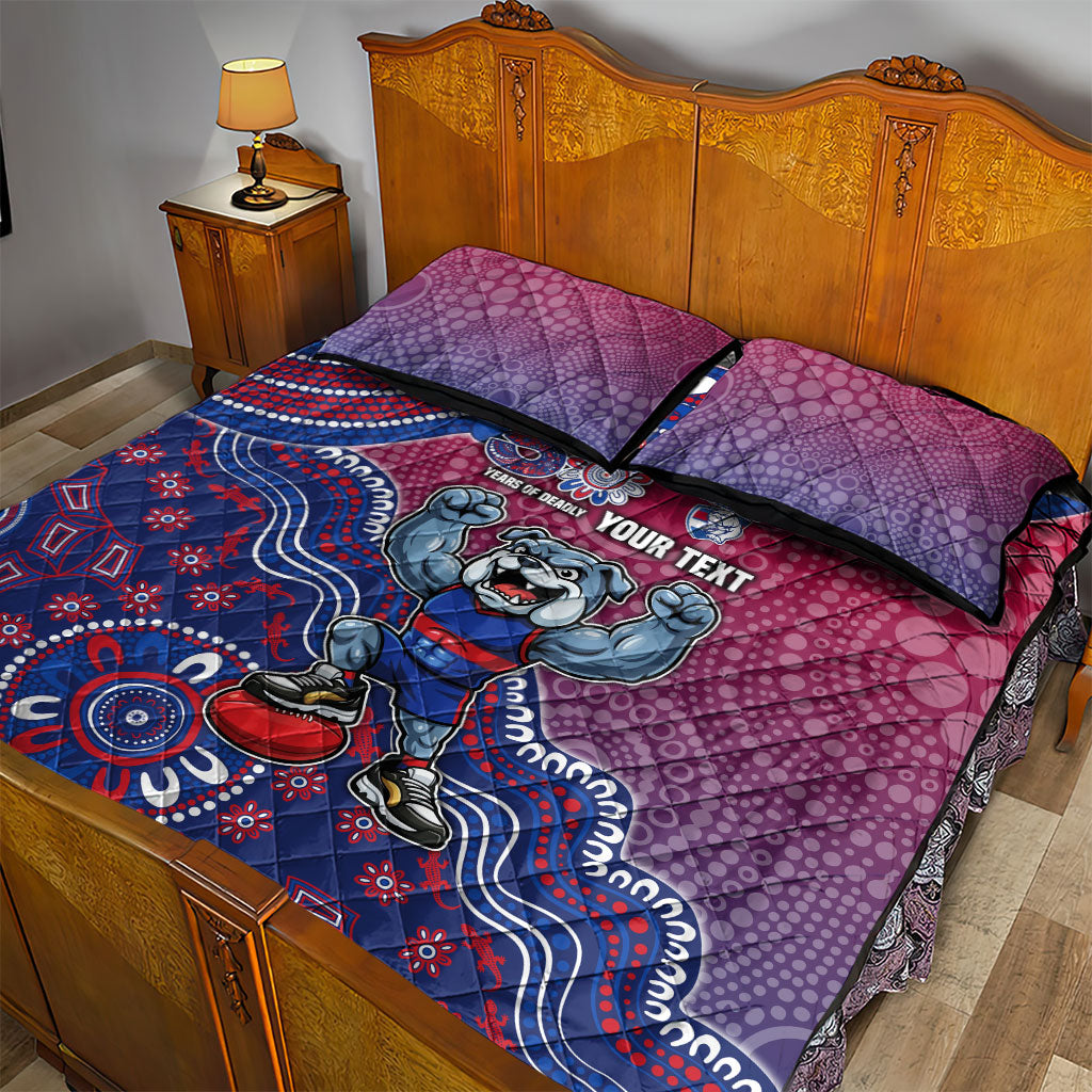 Personalized Western Bulldogs Football Mascot Quilt Bed Set Aboriginal Dot Art Style Vibrant Indigenous Pattern Design