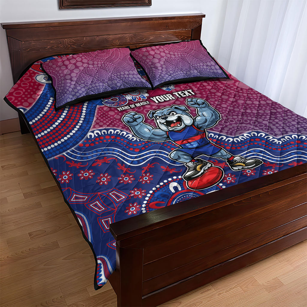 Personalized Western Bulldogs Football Mascot Quilt Bed Set Aboriginal Dot Art Style Vibrant Indigenous Pattern Design