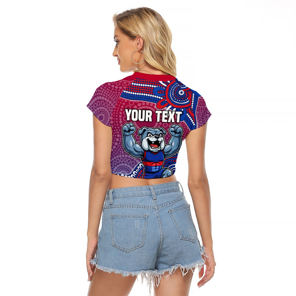 Personalized Western Bulldogs Football Mascot Raglan Cropped T Shirt Aboriginal Dot Art Style Vibrant Indigenous Pattern Design