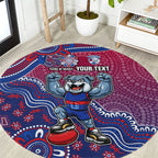 Personalized Western Bulldogs Football Mascot Round Carpet Aboriginal Dot Art Style Vibrant Indigenous Pattern Design