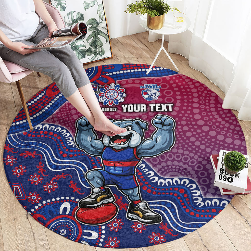 Personalized Western Bulldogs Football Mascot Round Carpet Aboriginal Dot Art Style Vibrant Indigenous Pattern Design