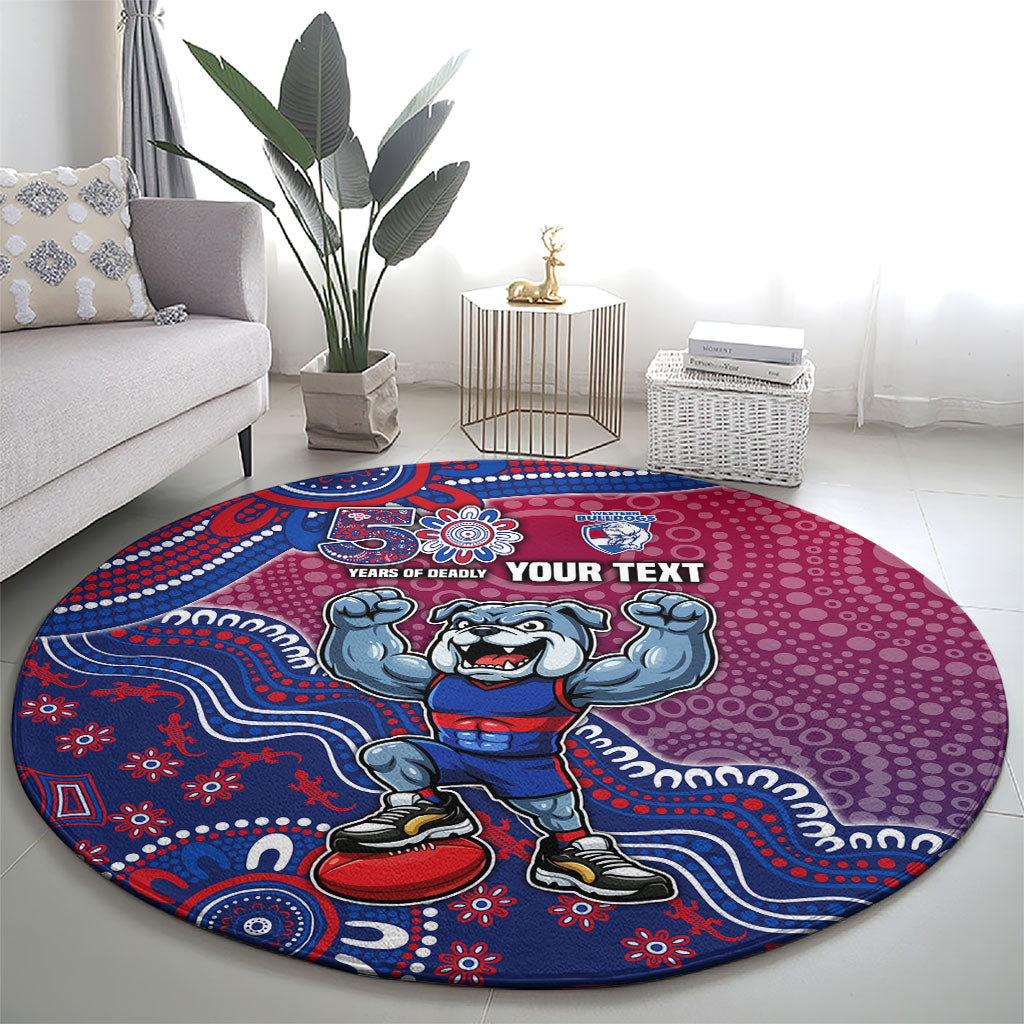 Personalized Western Bulldogs Football Mascot Round Carpet Aboriginal Dot Art Style Vibrant Indigenous Pattern Design