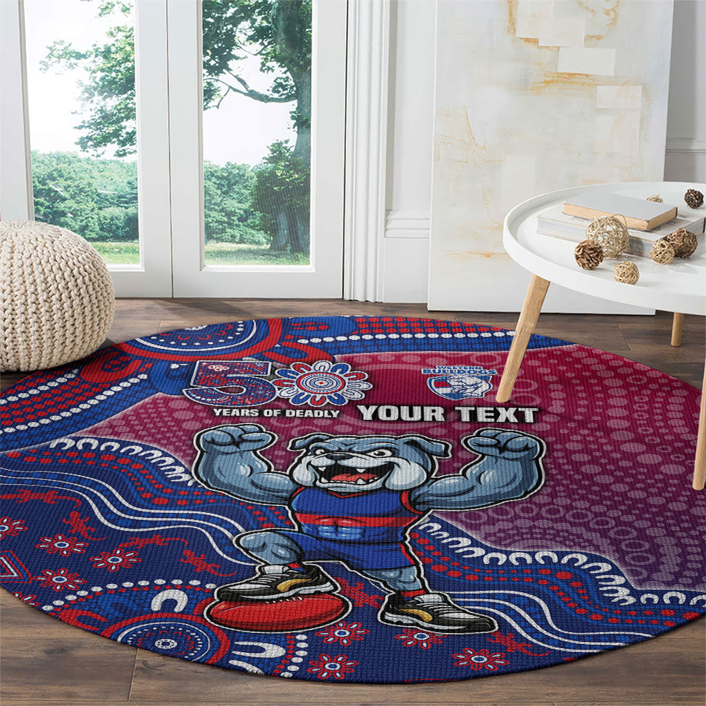 Personalized Western Bulldogs Football Mascot Round Carpet Aboriginal Dot Art Style Vibrant Indigenous Pattern Design