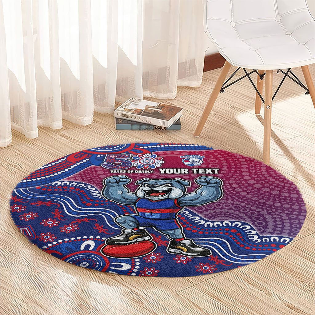 Personalized Western Bulldogs Football Mascot Round Carpet Aboriginal Dot Art Style Vibrant Indigenous Pattern Design