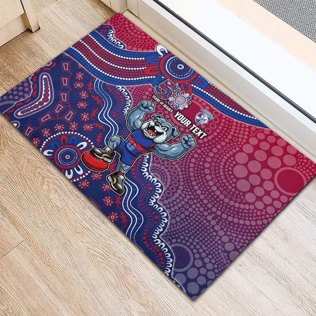 Personalized Western Bulldogs Football Mascot Rubber Doormat Aboriginal Dot Art Style Vibrant Indigenous Pattern Design