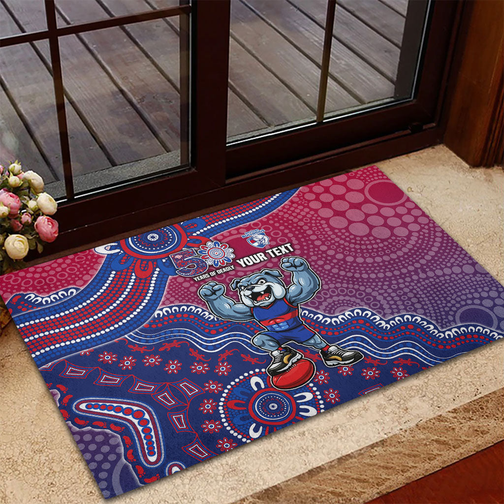 Personalized Western Bulldogs Football Mascot Rubber Doormat Aboriginal Dot Art Style Vibrant Indigenous Pattern Design