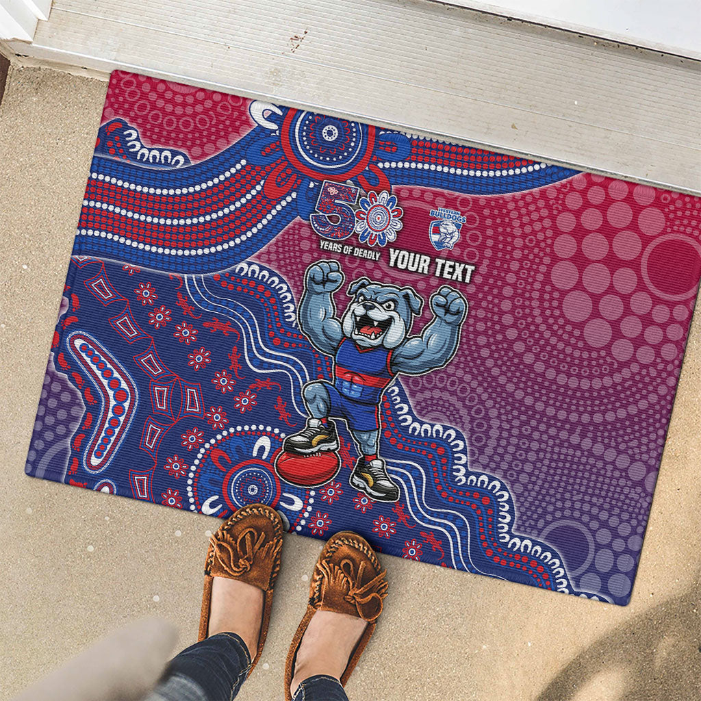 Personalized Western Bulldogs Football Mascot Rubber Doormat Aboriginal Dot Art Style Vibrant Indigenous Pattern Design