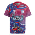 Personalized Western Bulldogs Football Mascot Rugby Jersey Aboriginal Dot Art Style Vibrant Indigenous Pattern Design