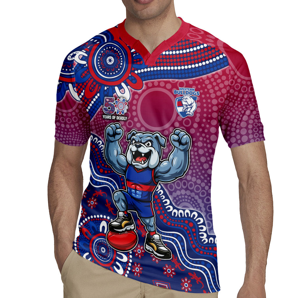 Personalized Western Bulldogs Football Mascot Rugby Jersey Aboriginal Dot Art Style Vibrant Indigenous Pattern Design