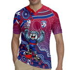 Personalized Western Bulldogs Football Mascot Rugby Jersey Aboriginal Dot Art Style Vibrant Indigenous Pattern Design