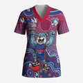 Personalized Western Bulldogs Football Mascot Scrub Top Aboriginal Dot Art Style Vibrant Indigenous Pattern Design