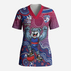 Personalized Western Bulldogs Football Mascot Scrub Top Aboriginal Dot Art Style Vibrant Indigenous Pattern Design