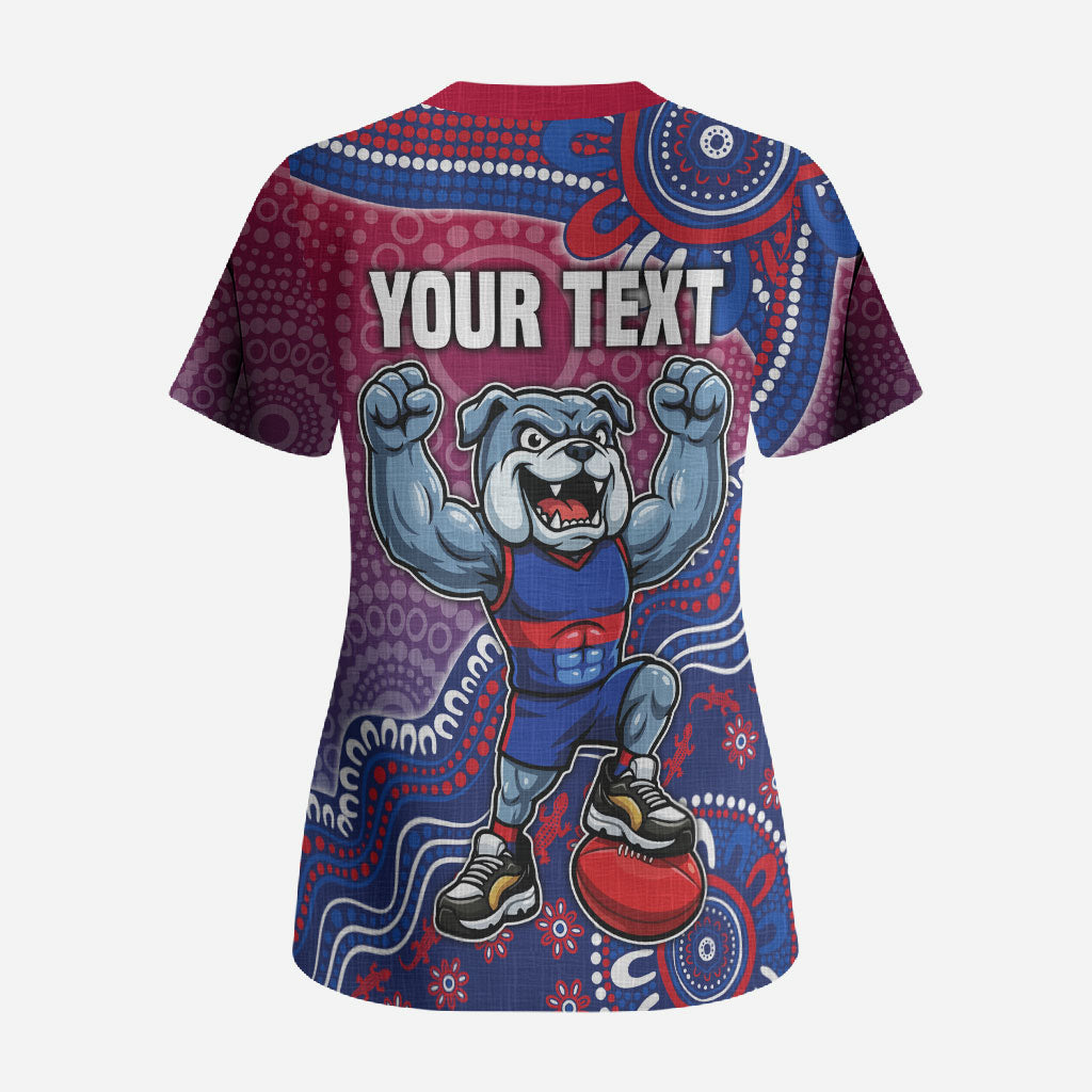 Personalized Western Bulldogs Football Mascot Scrub Top Aboriginal Dot Art Style Vibrant Indigenous Pattern Design