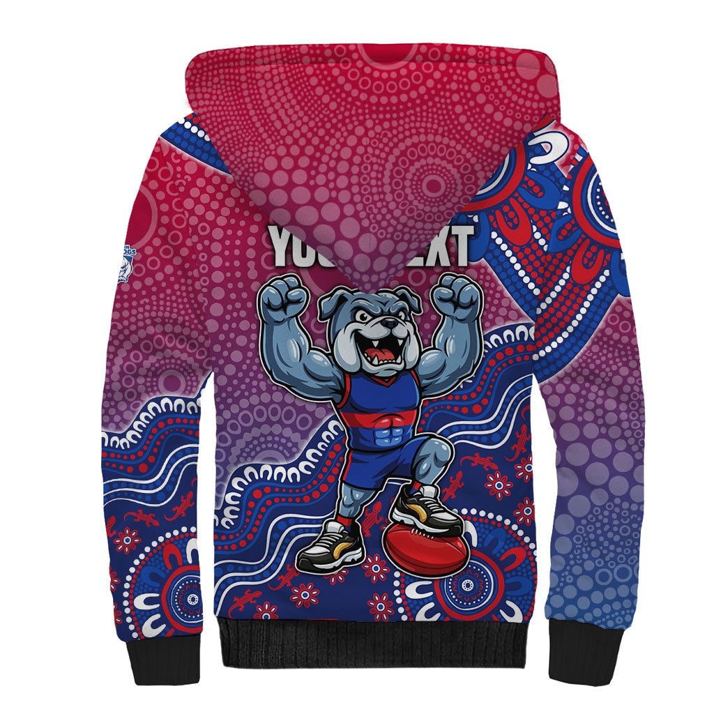 Personalized Western Bulldogs Football Mascot Sherpa Hoodie Aboriginal Dot Art Style Vibrant Indigenous Pattern Design