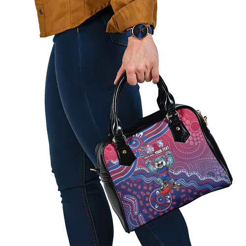 Personalized Western Bulldogs Football Mascot Shoulder Handbag Aboriginal Dot Art Style Vibrant Indigenous Pattern Design